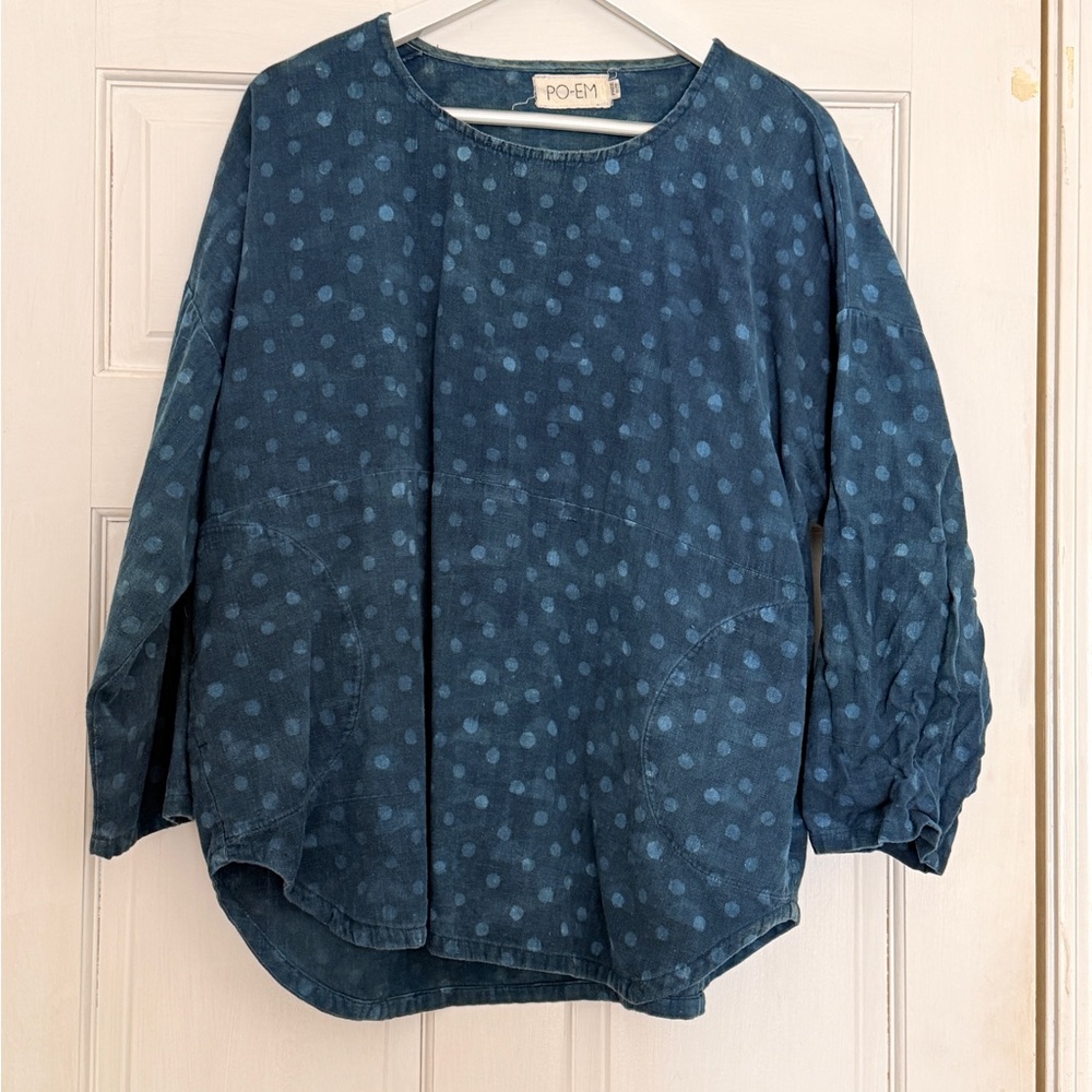 PO-EM Blue Polka Dot Women's Top